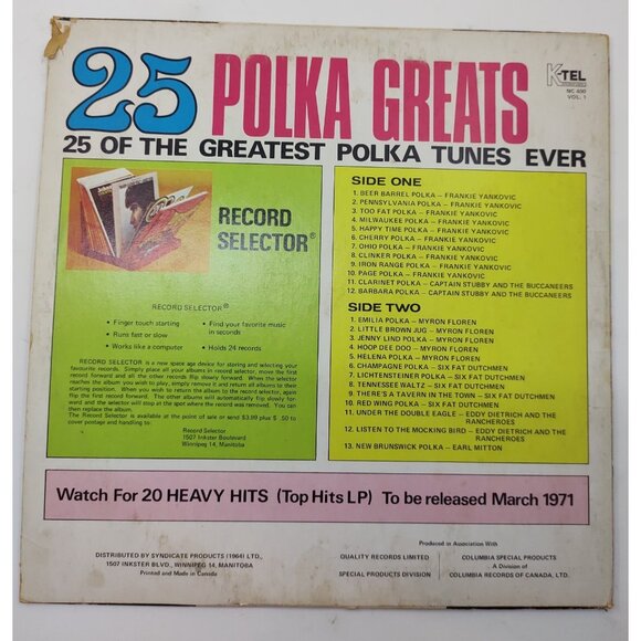 25 Polka Greats Vol.1 Vinyl LP (1971) K-Tel – Vintage Polka Collection - Picture 3 of 8